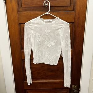 NWT Altar’d State Sheer Floral Mesh Top White Long Sleeve Layering Blouse XS $44